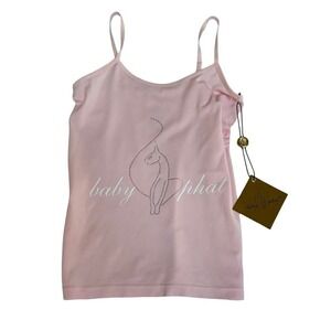 Y2K Baby Phat baby pink rhinestone cat logo stretchy top tank top size S-L